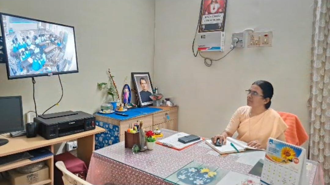 Sr. Selina Mary, Principal, at her desk